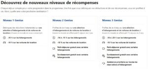 avantages programme genius par niveau